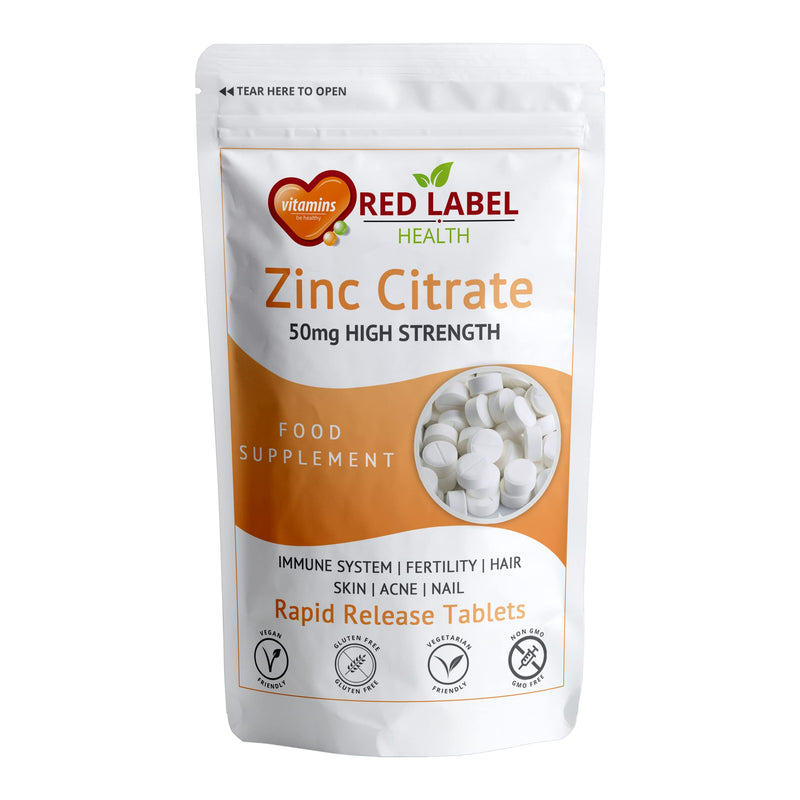 Zinc Citrate 50mg - 365 Tablets (1 Year Supply) - High Strength Supplement - Immune Function, Fertility & Healthy Bones, Vision, Hair, Nails and Skin for Men & Women | Vegan | Made in UK. 365 count (Pack of 1) - BeesActive Australia