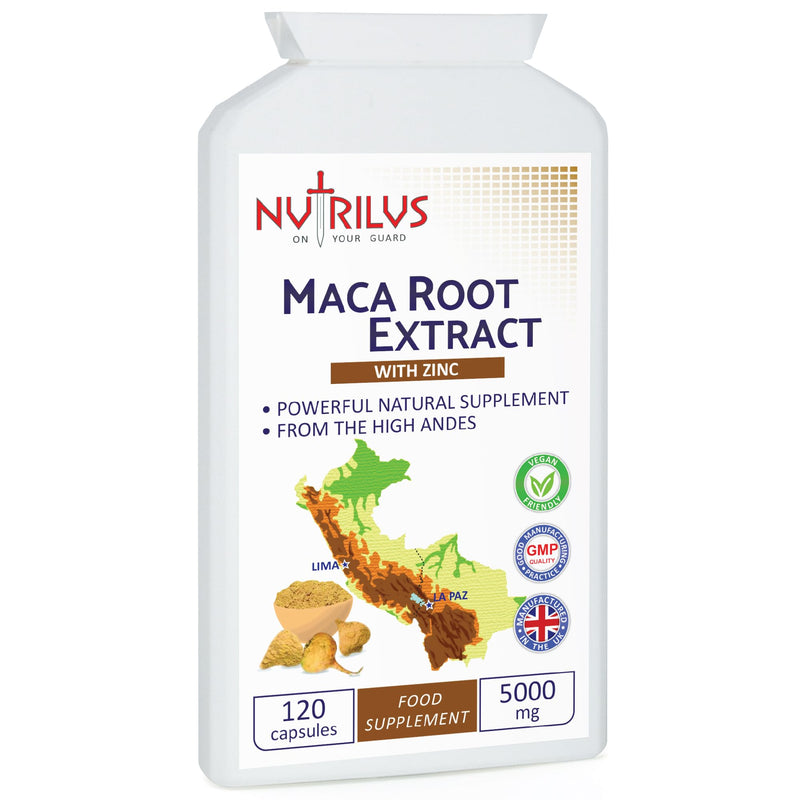 Maca Root Extract 120 Capsules 5000mg - with Zinc - High Strength Supplement - One Daily - Energy and Performance - for Men and Women - BeesActive Australia