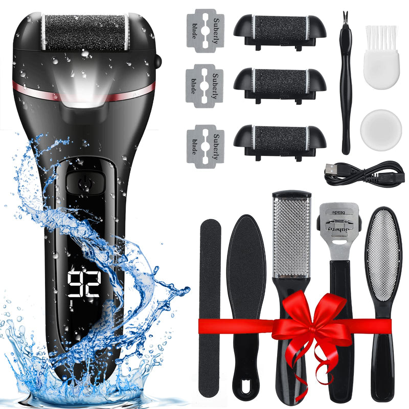Electric Foot File, Eojjoisee® Hard Skin Remover, Rechargeable Callus Remover for Feet, 16 in 1 Pedicure kit with 3 Rollers LED Light, Foot Care Kit for Dry Dead Skin Cracked Heels Calluses (Black) Black - BeesActive Australia