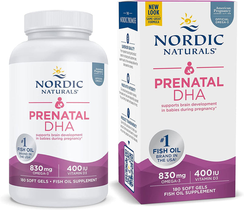 Nordic Natural Prenatal DHA, Unflavored - 180 Soft Gels - 830 mg Omega-3 + 400 IU Vitamin D3 - Supports Brain Development in Babies During Pregnancy & Lactation - Non-GMO - 90 Servings - BeesActive Australia