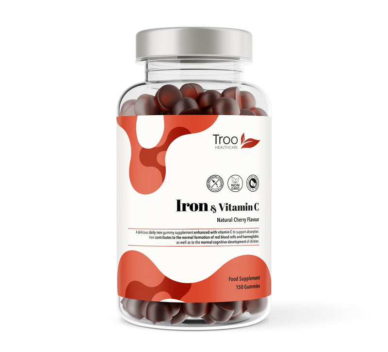 Iron & Vitamin C - 150 Natural Cherry Flavour Gummies - Tasty Chewable Supplement for Men, Women and Kids - Increased Absorption Supports Cognitive Development & Red Blood Cell Formation - BeesActive Australia