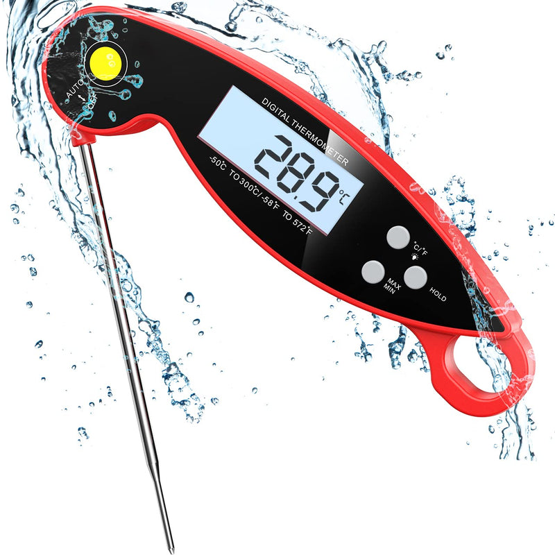 CGZZ Thermometer, Digital Meat Thermometer, Red, 4.6'' Folding Probe, 2-3S Instant Read Backlight and Magnet, IP67 Waterproof - BeesActive Australia