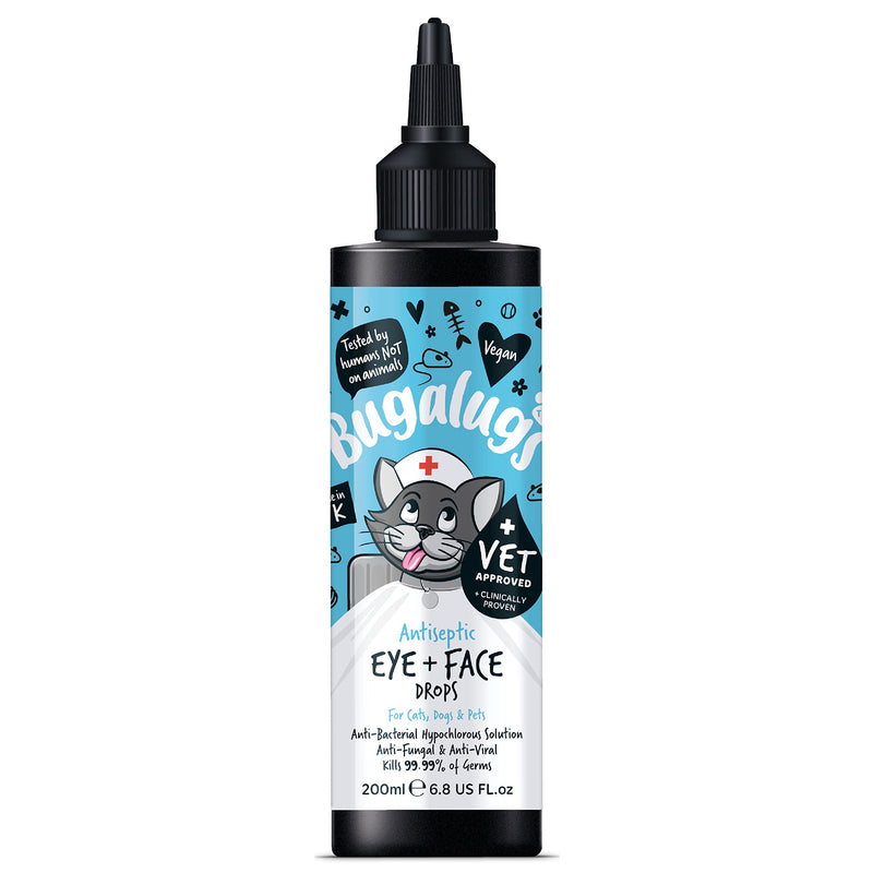 BUGALUGS Dog Eye Drops 200ml, Antiseptic eye drops for dogs, puppy, cats & animals. Antibacterial for dry, itchy, irritated, gunky & tear stain eyes. Eye Wash Cleaner Cat 200ml