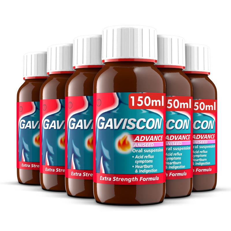 Gaviscon Advance Extra Strength Heartburn & Indigestion Liquid, Aniseed Flavour, 150ml, Pack of 6 - BeesActive Australia