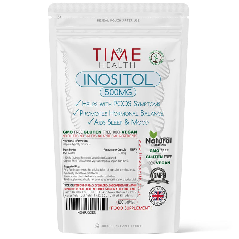 Inositol - 500mg x 120 Capsules - PCOS, Liver, Sleep & Mood Support - Pure Myo Inositol - UK Made Supplement - GMP Standards - Zero Additives - BeesActive Australia