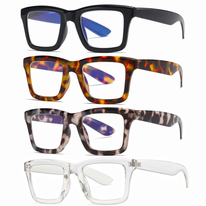 Fsread 4 Pack Oprah Style Reading Glasses for Women Men Blue Light Blocking Computer Square Metal Spring Readers 4 Mix 2.0 x - BeesActive Australia