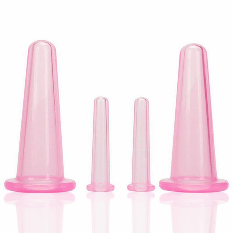YILINNA 4 Pcs Silicone Facial Cupping Therapy Set Vacuum Massage Cup Kit Body Cupping Cup Set for Face Neck Back Eyes Massage Vacuum Cans Suction Anti Cellulite Massager Health Care (Pink) Pink - BeesActive Australia