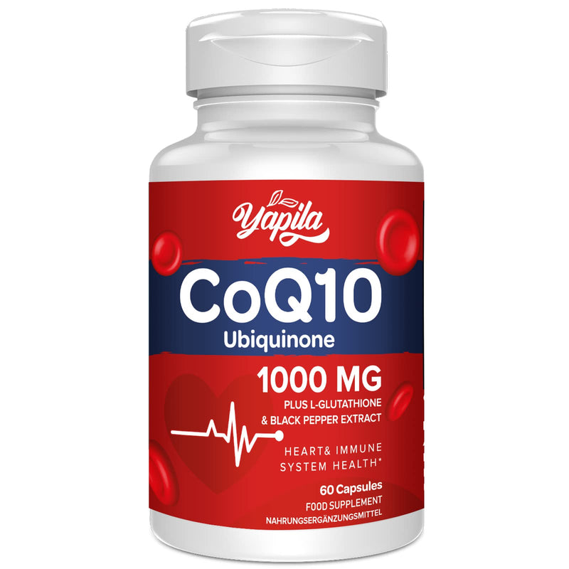 CoQ10 with L-Glutathione 1000mg Capsules - 100% Fermented Coq10 Supplement, High Absorption, Super Strength Coenzyme Q10, Antioxidant Supplements, Soy-Free, Glute-Free, Non-GMO, Vegan 60 count (Pack of 1) - BeesActive Australia