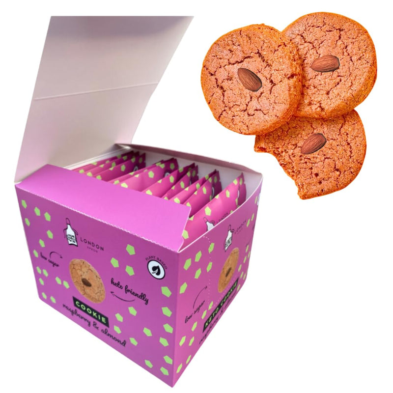 Raspberry Keto Cookies I 12 x 35g I 0g Net Carbs I Low Carb Snack I Low Sugar I High Protein I Vegan I Suitable for Diabetics I Keto Weight Loss Snacks - London Apron Brand Raspberry & Almond - BeesActive Australia