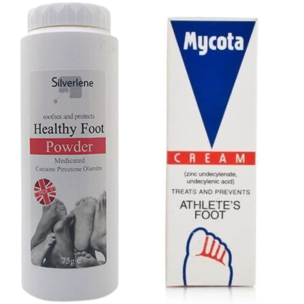 Foot Care Bundle, Includes Silverlene Healthy Foot Powder (1x 75g) & Mycota Athlete's Foot Cream (1x 25g) - BeesActive Australia