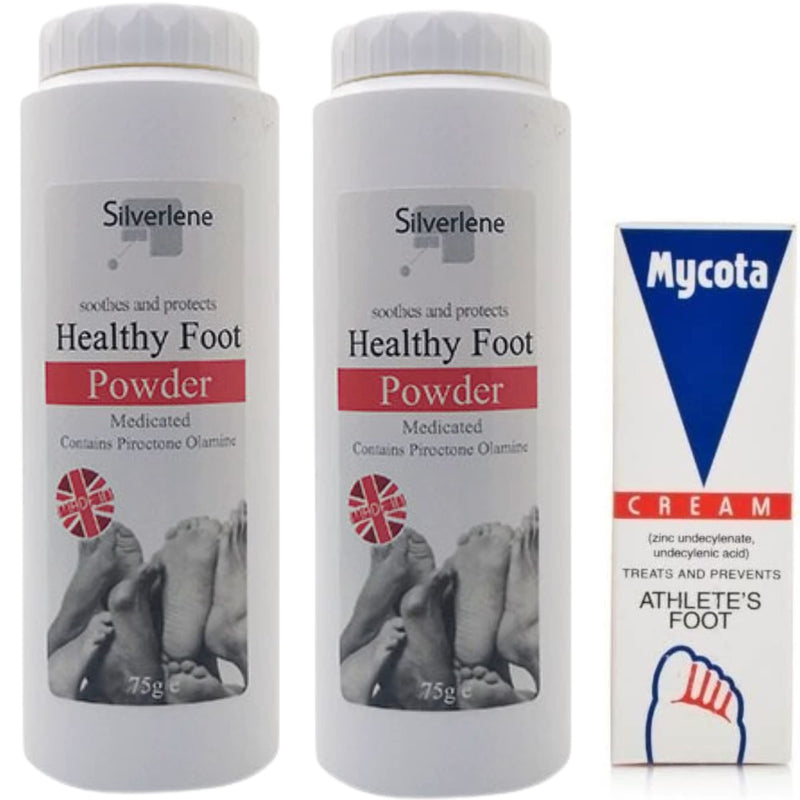 Foot Care Bundle, Includes 2 x Silverlene Healthy Foot Powder (75g) & Mycota Athlete's Foot Cream (1x 25g) - BeesActive Australia