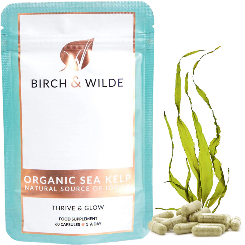 Organic Sea Kelp Capsules with Iodine - Vegan Sea Kelp for Hair, Skin, Nails, Cognitive Process & Thyroid Support - Soy, Sugar, Gluten Free & Lactose Free Supplements - 60 Count Refill, Birch & Wilde - BeesActive Australia