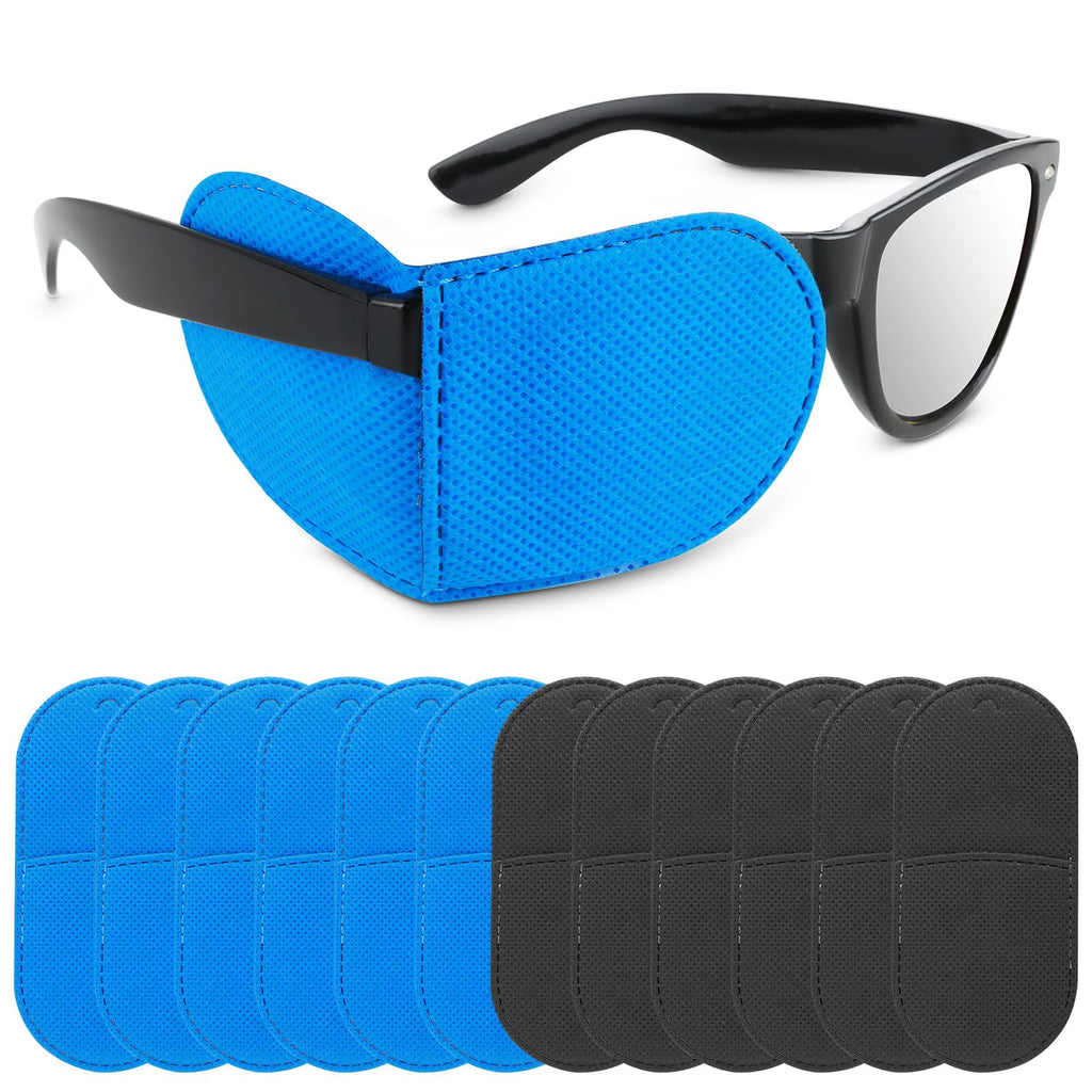12Pcs Eye Patches for Glasses, Reusable Non-Woven Fabric Eye Patch Medical for Adult Kids Left Right Eye, Eyepatch for Glasses Treat Lazy Eye Amblyopia Strabismus for Left & Right Eyes (Black&Blue) - BeesActive Australia