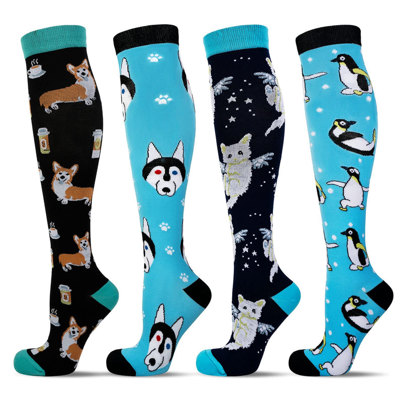 LEOSTEP Socks for Men & Women (4Pair) Non-Slip Long Tube Stocking Ideal for Running,Nurse,Travel,Flight, Pregnancy L-XL Husky - BeesActive Australia