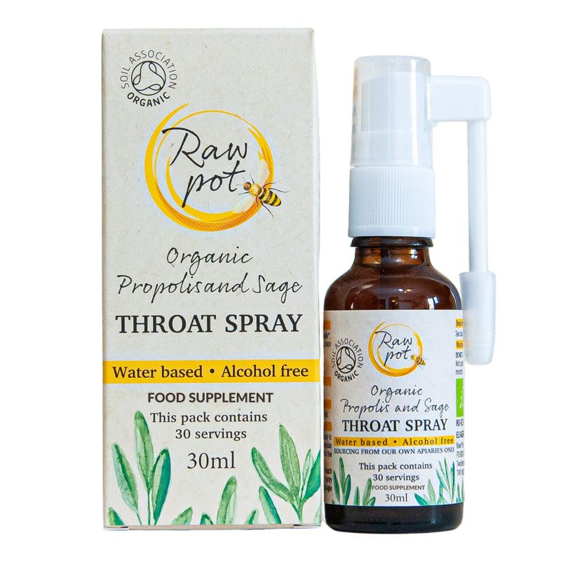 RAW POT - Organic Propolis and SAGE Throat Spray | Alcohol-Free 100% Pure Raw Bee Propolis Extract & Sage | Relief Sore Throat Spray & Soothes Pain, Immunity Support | Kids & Adults (30ml) PROPOLIS + SAGE - BeesActive Australia
