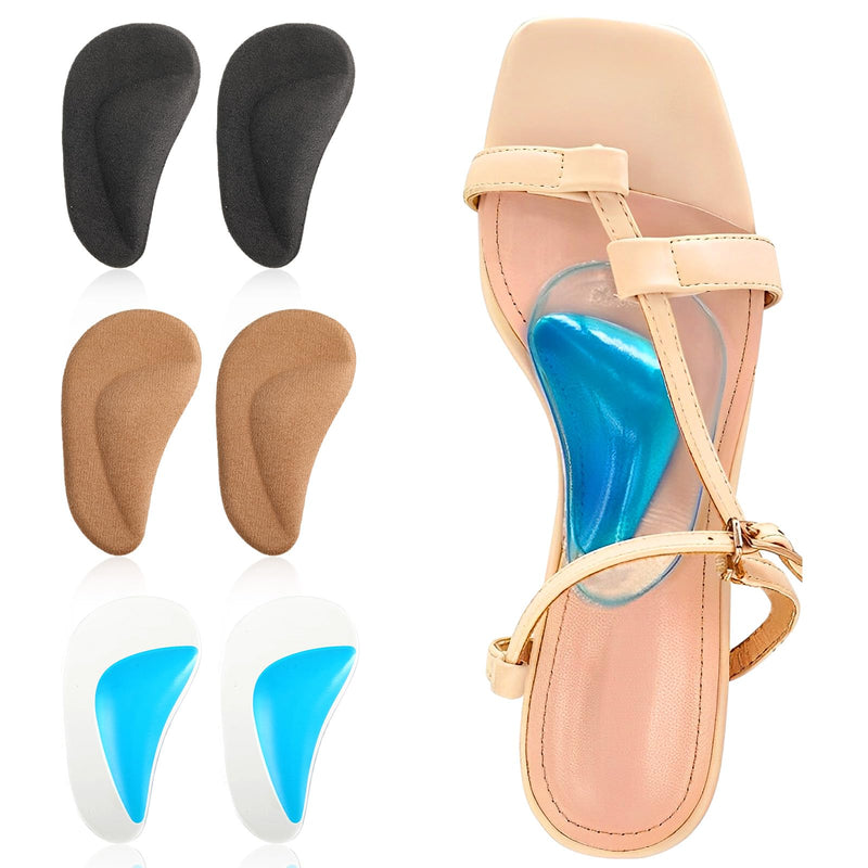 3 Pair Gel Arch Support Pads, Arch Support Insoles Women Adhesive High Arch Pad Arch Insoles Shoe Plantar Fasciitis Gel Arch Pads for Relieve Pressure Foot Arch Support for Women Men Kids, One Size Black - BeesActive Australia