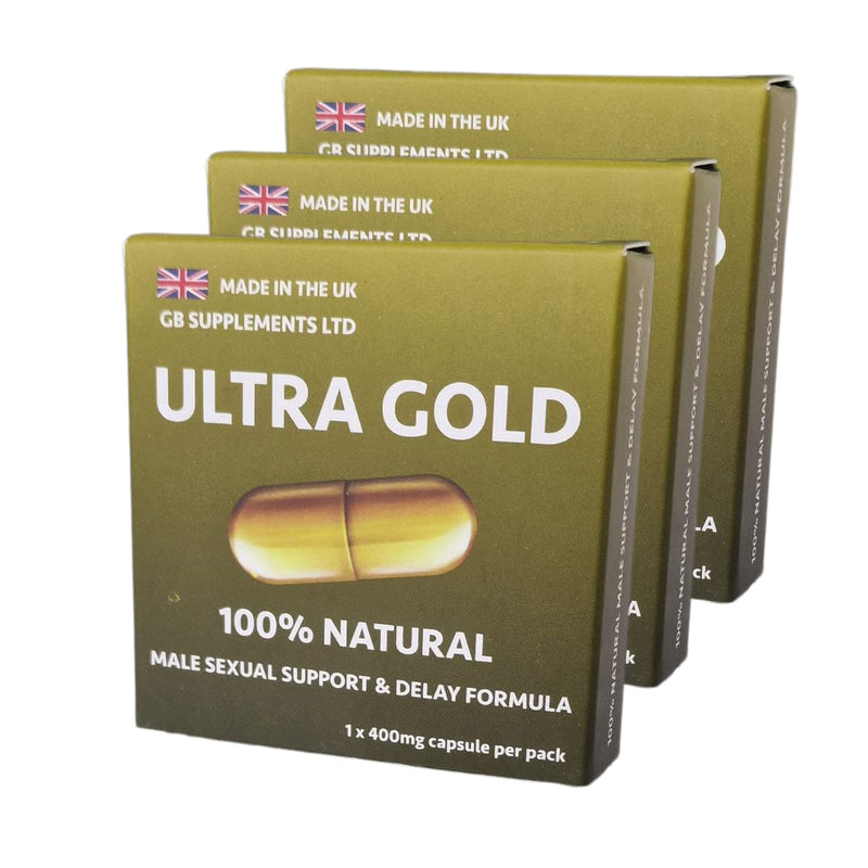 3 x Ultra Gold high strength capsules with Delay, 100% Herbal sexual support supplement for men! Stamina, Libido, Endurance support - BeesActive Australia