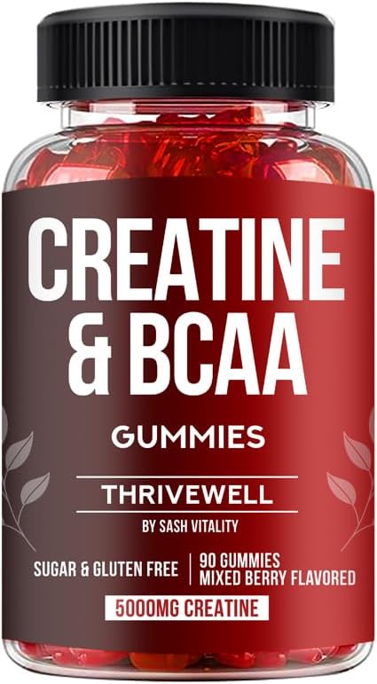 Creatine MAX 90 Chewable Vegan Gummies - 5000mg Creatine Monohydrate, 1000mg BCAAs per Serving - Sugar Free Mixed Berry Flavour - BeesActive Australia