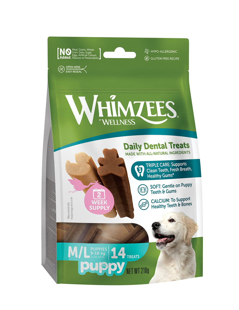 WHIMZEES Puppy Stix M/L, 14 Pieces – Dog Dental Stix, Size M/L, Dog Dental Sticks for Medium and Large Breeds, Natural and Grain Free, Rawhide-Free, Vegetarian, No Added Sugar Medium to Large Breed (9-14kg) 15.07 g (Pack of 14)