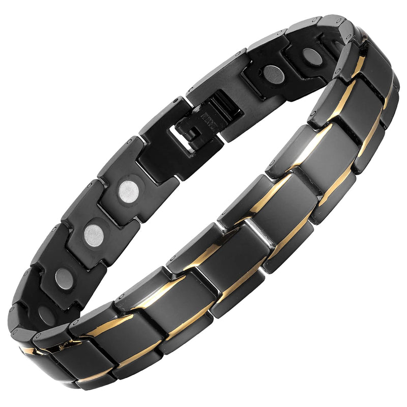 MagEnergy Magnetic Bracelets for Men Titanium Steel Black Bracelet 8.5 inches Adjustable (Gold Black) Gold Black - BeesActive Australia