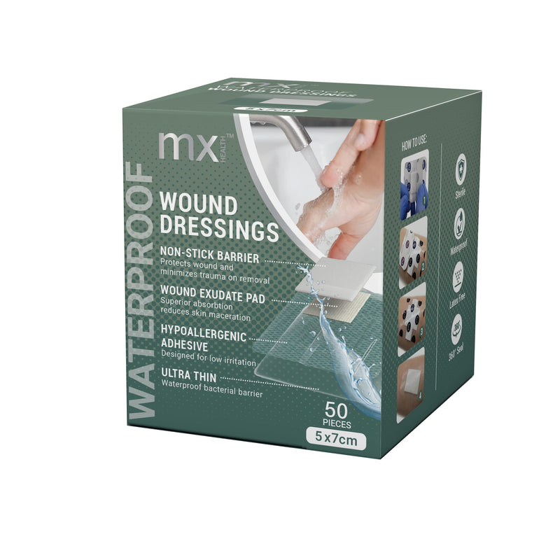 mx HEALTH Waterproof Wound Dressing Film+PAD - 5X7CM (2.5X4CM Wound PAD) - 50 Individually Wrapped DRESSINGS PER Box - BeesActive Australia