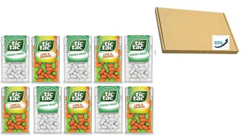 10 Pack Tic Tac Mints| 5 X Tic Tac Fresh Mints 16g and 5 X Tic Tac Lime & Orange 16g - BeesActive Australia