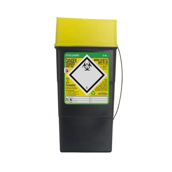 Sharpsafe 0.6 Litre 5th Generation Yellow/Grey -Sharps Bin Clinical Waste Disposal - BeesActive Australia