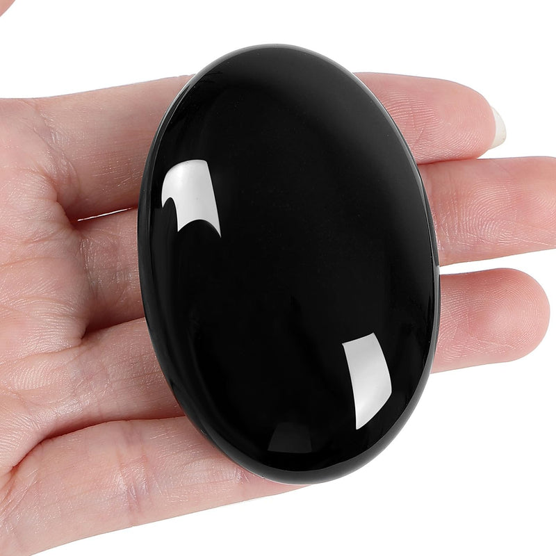 XIANNVXI 2.4" Large Black Obsidian Crystal Stone Polished Palm Healing Gemstone 0.7" Thick Pocket Worry Stone Crystal for Massage Reiki Stress Relief Balancing Meditation Accessories C - Obsidian - BeesActive Australia