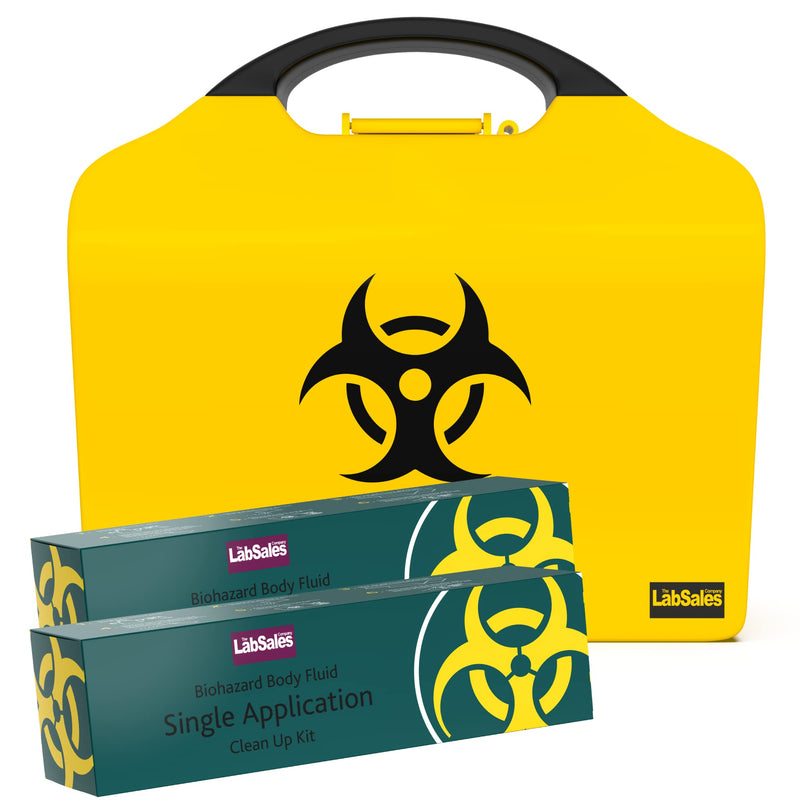 Labsales Wall Mountable Biohazard Spill Clean up kit, Body Fluid Emergency Kit for Vomit, Blood, Sick Urine and Mucus, Bright Stand Out Case Made from 100% Recycled Plastic, Case of 2 Kits Two Body Fluid Kits In Box - BeesActive Australia