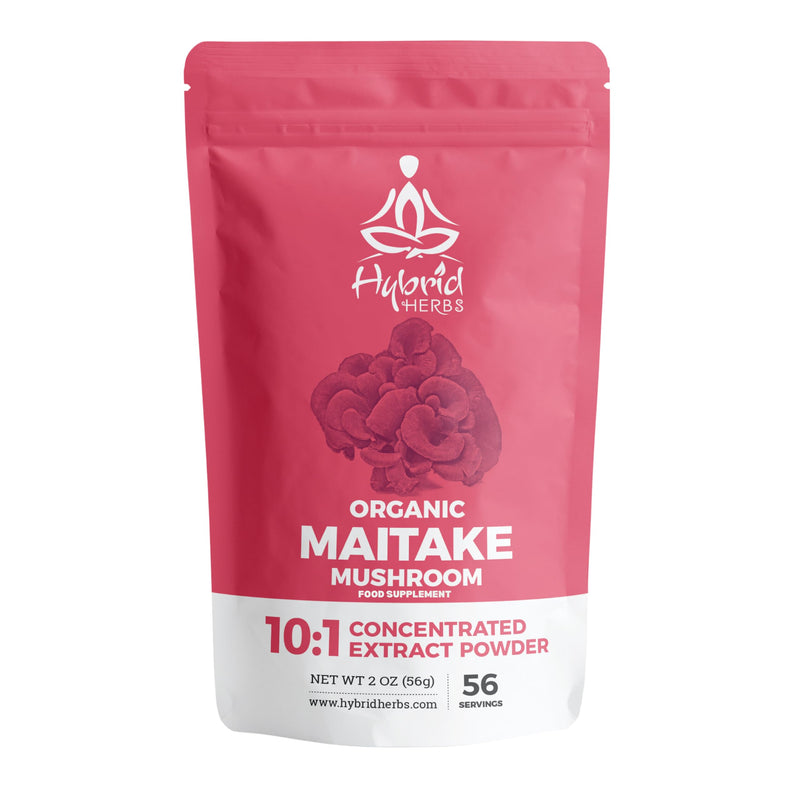 HYBRID HERBS - Organic MAITAKE Mushroom | 10:1 Concentrated Extract Powder | GRIFOLA FRONDOSA | Blood Sugar, Weight, Heart & Immune Support | Rich in Beta Glucans, Polysaccharides | 56 Servings (56g) - BeesActive Australia