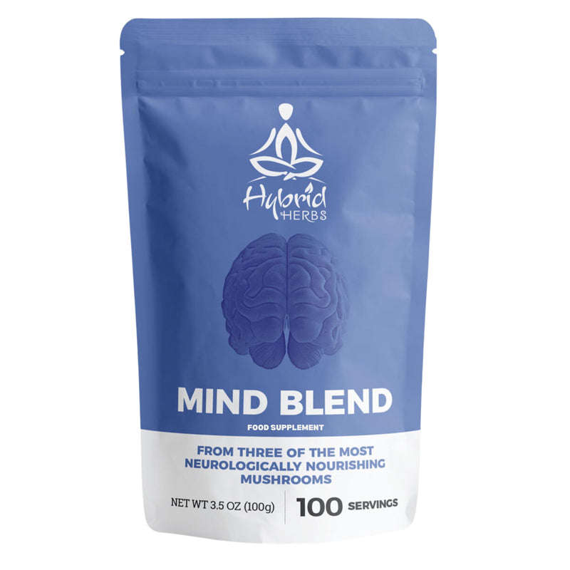 HYBRID HERBS - MIND BLEND | Organic Lions Mane, Tremella, Reishi Mushrooms | 10:1 Concentrated Extract Powder | Nootropic & Adaptogen for Concentration Focus Memory Brain Support | 100 servings (100g) - BeesActive Australia