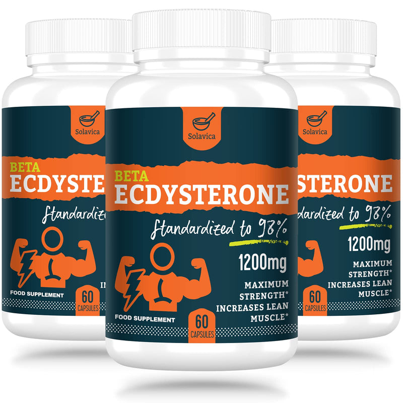 Solavica Beta Ecdysterone Supplement 1200mg (180 Capsules)-3 Month Supply-98% Maximum Purity Ecdysterone for Lean Muscle Building & Strength Gains, Promotes Endurance & Muscle Growth 180 Count(Pack of 3) - BeesActive Australia