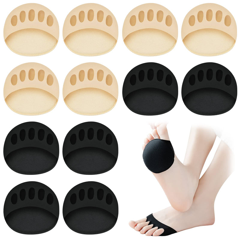 6 Pairs Ball of Foot Cushion Pads for Heels, Honeycomb Fabric Forefoot Pads, Soft Women Forefoot Pads, Reusable Feet Sweat Pads Relief Fatigue Pain Metatarsal Pads for Women Men (3Black+3Skin Colour) 3black+3skin Colour - BeesActive Australia