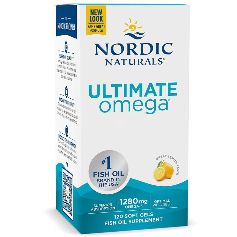 Nordic Naturals, Ultimate Omega-3, 1280mg, Lemon Flavour, High Dose, 120 Softgels, Lab-Tested, Soy Free, Non GMO - BeesActive Australia