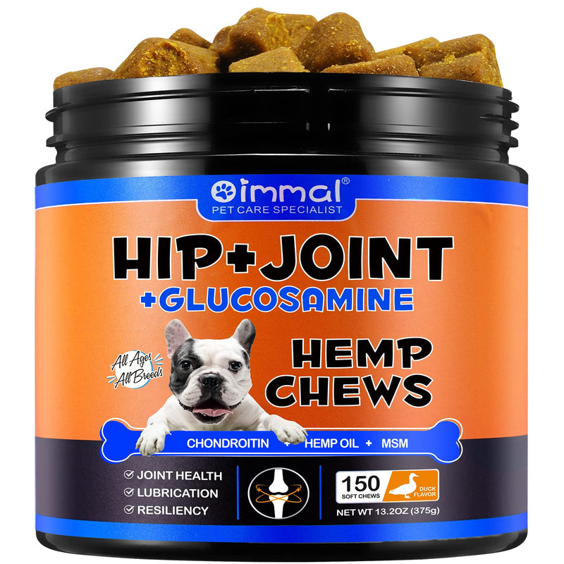 Joint & Hip Chews for Dogs - Support Joint Pain Relief - Dog Hip and Joint Supplement with Hemp Oil, Glucosamine Chondroitin for Dog, Soft Chews for Small, Medium and Large Dogs - 150pcs / Duck Flavor 13.2 OZ