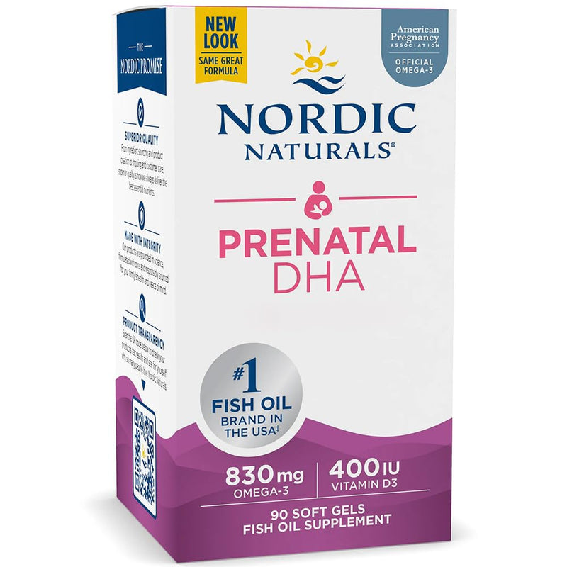 Nordic Naturals, Prenatal DHA, 830mg Omega-3 with EPA and DHA, High Dosage, Strawberry Flavour, 90 Softgels, Lab-Tested, Soy Free, Gluten Free, Non GMO - BeesActive Australia
