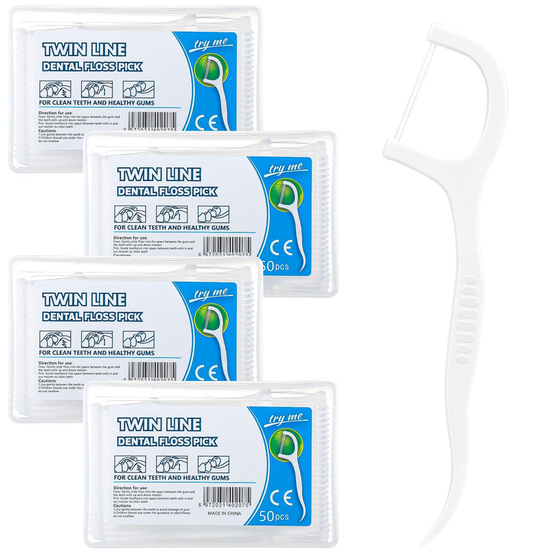 200 Pcs Dental Floss, Twin-Line Floss Picks Dental Floss Sticks Disposable Dental Floss Toothpick, 2 in 1 Interdental Floss Sticks with Portable Cases Toothpicks Sticks for Teeth Cleaning - BeesActive Australia