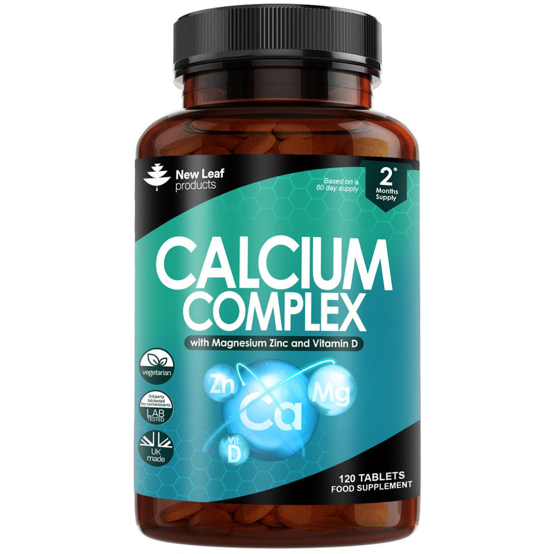Calcium Magnesium Zinc and Vitamin D - Calcium Supplement - 120 High Strength Calcium Tablets Supplement Calcium Magnesium Vitamin D, Zinc Tablets - Calcium Complex Made in The UK by New Leaf - BeesActive Australia