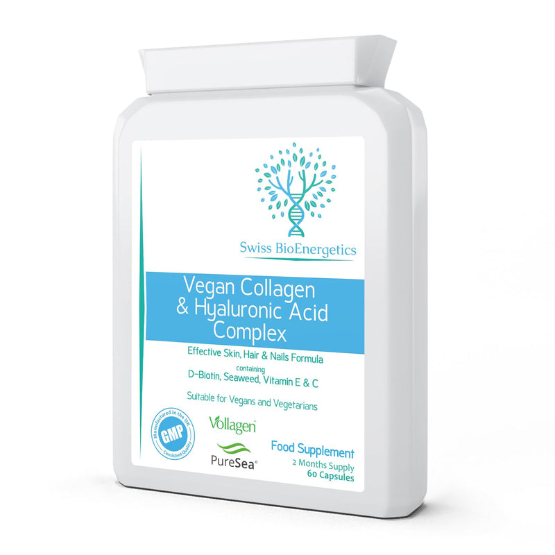 Vegan Collagen & Hyaluronic Acid Complex - 60 Capsules - Effective Skin, Hair & Nails Formula with 500mg of Vollagen in the exact Amino ratios of Human Collagen - added D-Biotin, Seaweed, Vitamins E&C - BeesActive Australia