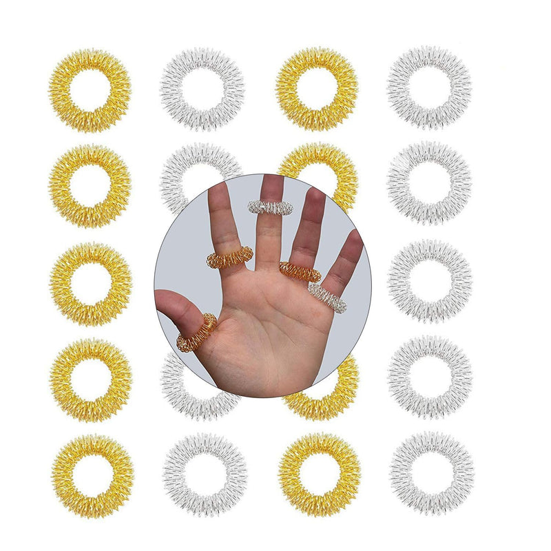 zalati Finger Massager 20pcs Finger Massage Rings Acupressure Massager for Teenagers, Adults, Stress Reducer - Gold & Silver - BeesActive Australia