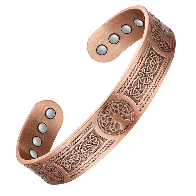 Jeracol Copper Bracelets for Men Women,Tree of Life and Celtic Knot Design Copper Magnetic Bracelets Cuff Bangle with 12pcs Powerful Magnets(Each 3800 Gauss), Brazaletes Jewelry with Gift Box Copper 3tree - BeesActive Australia