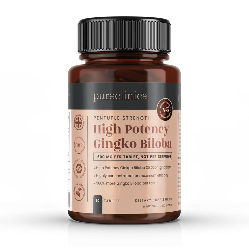 Pureclinica High Potency Ginkgo Biloba 30,000mg x 90 Tablets - 3 Months Supply - 5 Times The Strength of Competitor Products - BeesActive Australia