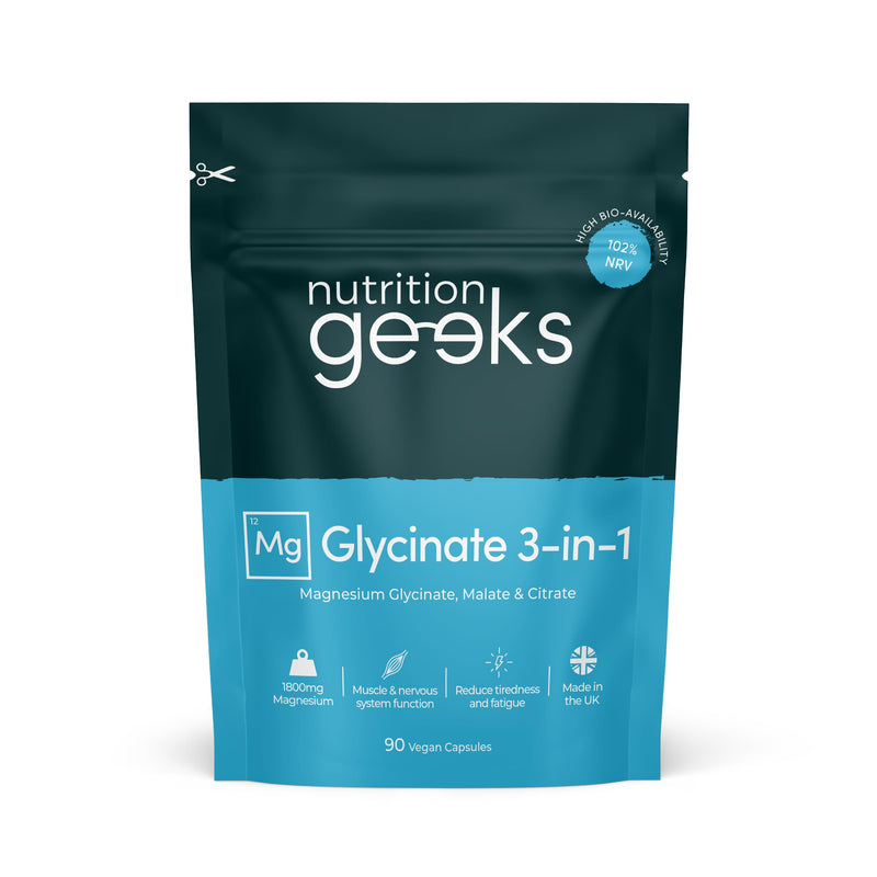Magnesium Glycinate 3-in-1 Complex - 1800mg Magnesium Supplements as Magnesium Bisglycinate, Magnesium Citrate & Magnesium Malate - 90 Vegan Capsules, Triple High Absorption - 384mg Elemental, UK Made - BeesActive Australia