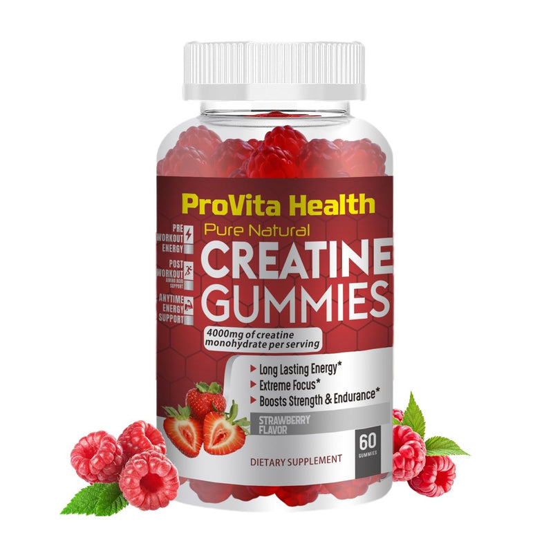 ProCreatine Monohydrate Gummies 4000mg for Men & Women - 60 Chewable Creatine Gummies Strawberry Flavoured Creatine | Pre Workout Gym Supplement| Keto | Vegan | (1 Month Supply) - BeesActive Australia