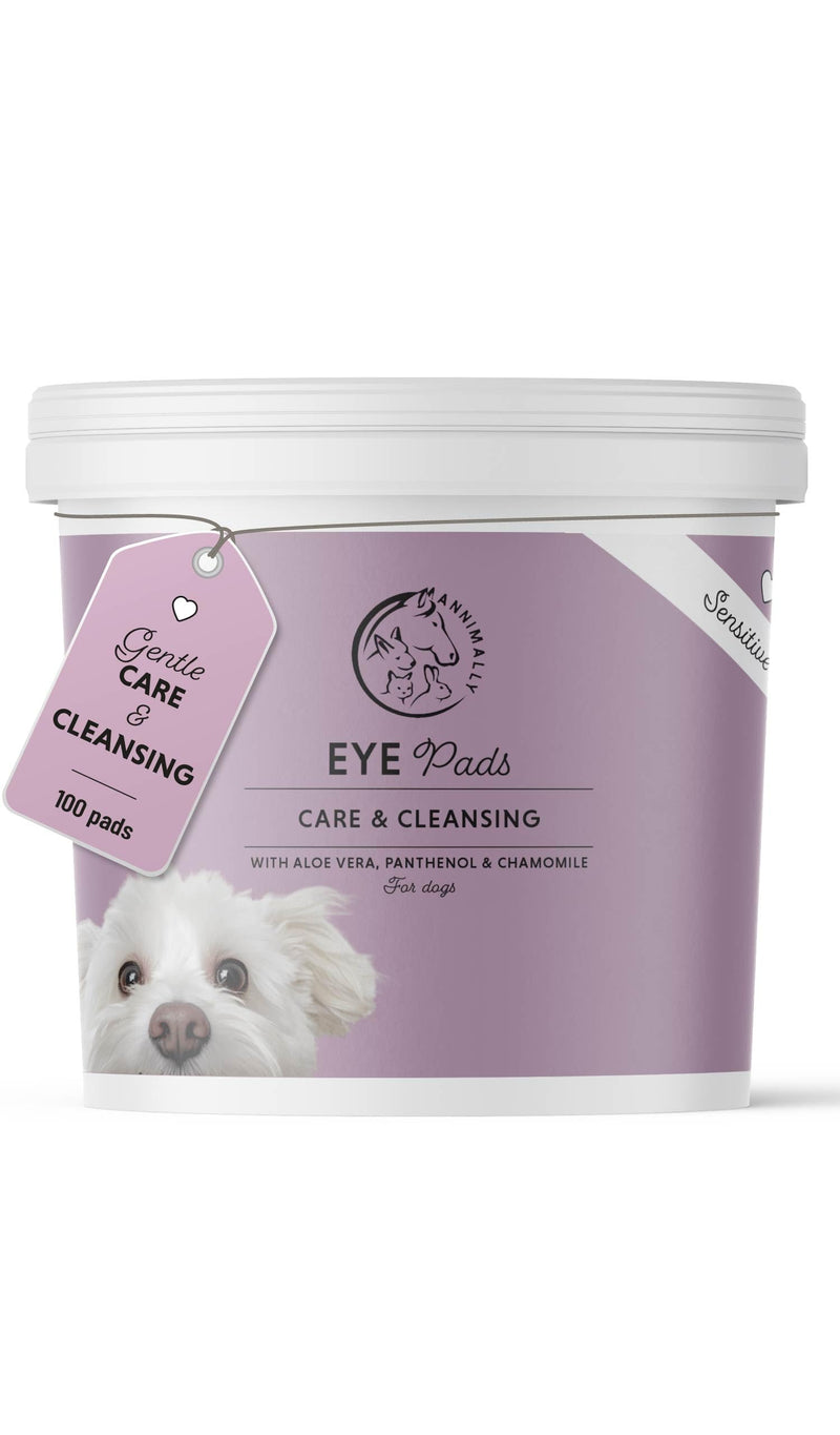 Annimally Eye Pads for Dogs 100 pcs. - With Chamomile & Aloe Vera, Perfume-Free for Cleaning the Eye Area and Removing Tear Stains, Dust & Dirt, Made in Germany