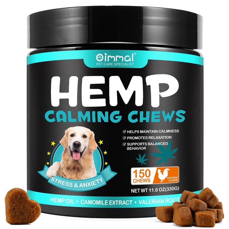 HUALIJIA Calming Treats For Dogs, 150 Count Hemp Calming Chews for Dogs - Reduce Stress Relief, Separation, Barking, Fireworks, Thunderstorms - 100% Natural Ingredients Dogs Calming Treats (Chicken) Chicken