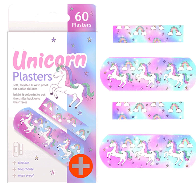 Kids PLASTERS 60 Pack-Unicorn Rainbow PLASTERS - Fun PLASTERS for Children- 2 Sizes - BeesActive Australia