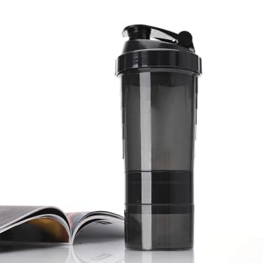 Black Protein Shaker Bottle - With Mixing Ball For Shake - Leak Proof Lid & Twist Off 3 Supplement Storage Compartments Pill Tray - Black Sports Water Bottle - Leak proof Protein Powder Shaker- 500ml - BeesActive Australia