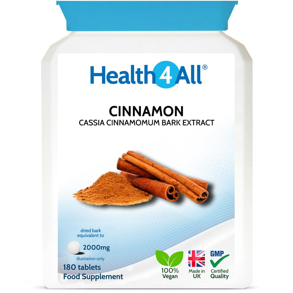 Cinnamon 2000mg 180 Tablets (V) (not Capsules) for Blood Sugar Control Made in The UK by Health4All 90 count (Pack of 1) - BeesActive Australia