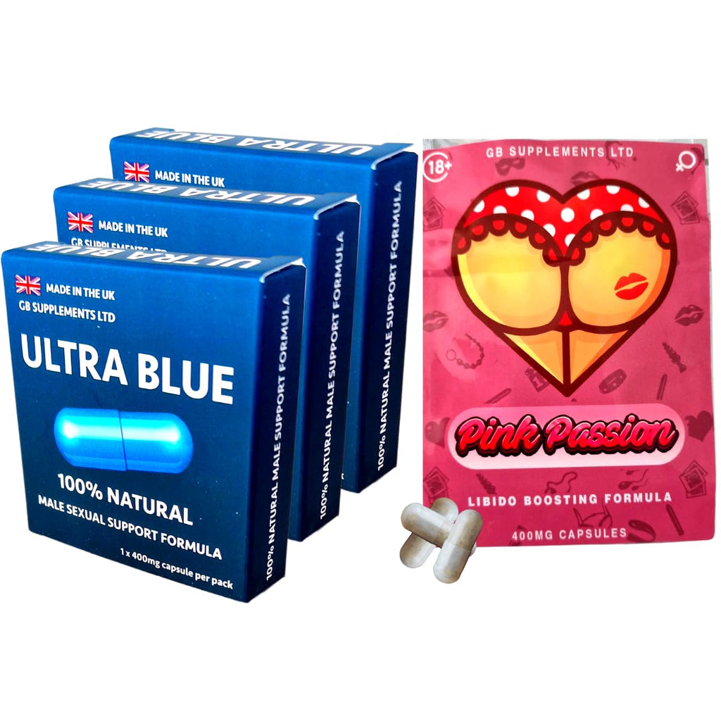 3 x Ultra Blue & Pink Passion high Strength Tablets, Forever & Always Supplement Bundle - 100% Herbal Sex Enhancers for Couples! Stamina, Libido, Endurance & Sex Drive Support for Women & Men - BeesActive Australia